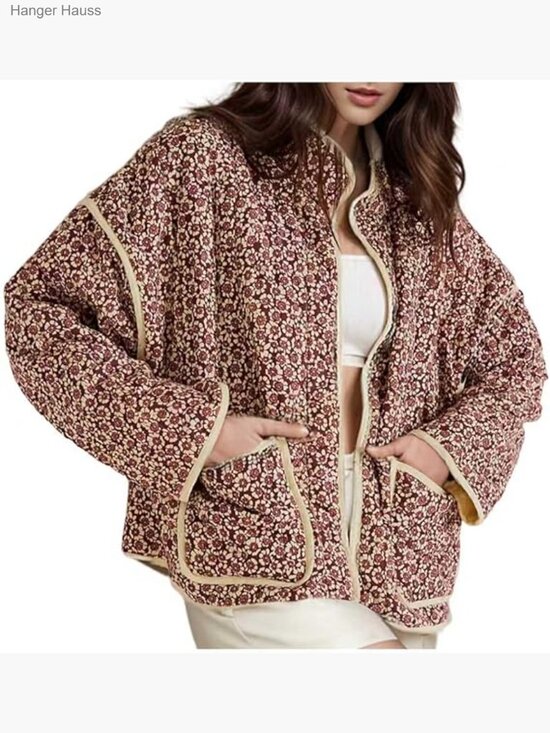 Jackets & Blazers - Lightweight Floral Quilted Cropped Puffer Jacket Button Down Winter Coat
